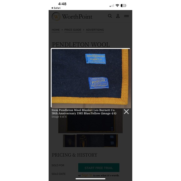 NWT Pendleton Wool Blanket 62' x 78" Leo Burnett 50th Anniversary 1935-1985 Blue - Picture 3 of 6